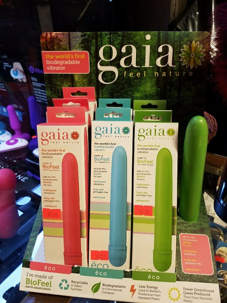 photo of Gaia, biodegrabable sex toys in their counter top