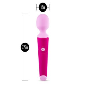 A two-tone ABS and silcione wand, in this image it should the measurements of 7.75 inches long, by 1.5 inches wide at the massage head. Noje w4 powerhouse wand 