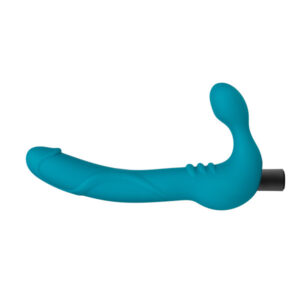 temptasia luna- teal silicone double ended dildo with plug and insertable vibrator.